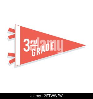 Bandiera del pennant di ritorno a scuola. terza elementare. Illustrazione vettoriale, design piatto Illustrazione Vettoriale