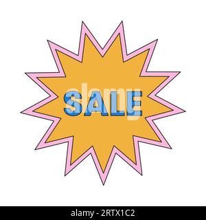 Adesivo marketing cartone animato lineare 2D con forma Starburst Super sale Illustrazione Vettoriale