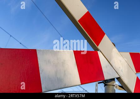 Segnale di avvertimento attraversamento ferroviario di Saint Andrew Foto Stock