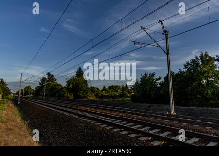 Attraversamento non custodito, attraversamento ferroviario, pericolo sui binari Foto Stock