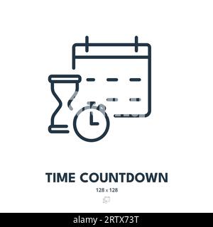 Icona del conto alla rovescia dell'ora. Calendario, scadenza, cronometro. Tratto modificabile. Icona vettore semplice Illustrazione Vettoriale
