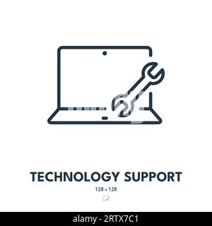 Icona supporto tecnologico. Supporto tecnico, assistenza, risoluzione dei problemi. Tratto modificabile. Icona vettore semplice Illustrazione Vettoriale