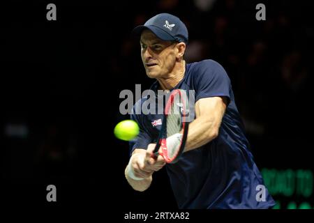 Andy Murray (GBR) in azione durante la partita di Coppa Davis Gran Bretagna contro Svizzera a Manchester AO Arena, Manchester, Regno Unito, 15 settembre 2023 (foto di Conor Molloy/News Images) a Manchester, Regno Unito il 9/15/2023. (Foto di Conor Molloy/News Images/Sipa USA) Foto Stock