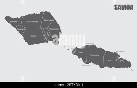 Mappa amministrativa Samoa isolata su sfondo grigio Illustrazione Vettoriale