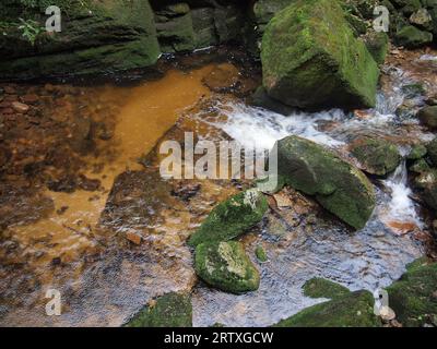 Cascata di Kamieńczyk nel Parco Nazionale di Karkonosze (Monti Karkonosze, Monti Sudeti, Voivodato della bassa Slesia, Repubblica di Polonia) Foto Stock