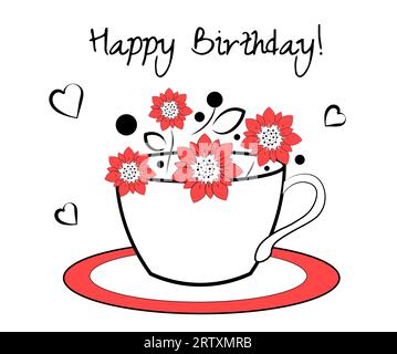 Biglietto d'auguri. Fiori in una tazza Illustrazione Vettoriale