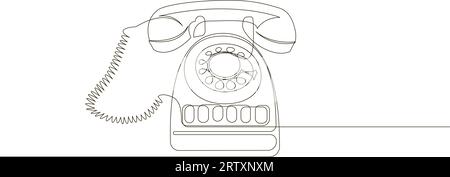 Linea continua del telefono con manopola. Una linea di telefoni vintage per la casa. Concetto di dispositivo di telecomunicazione classico retrò disegnato da una linea singola Illustrazione Vettoriale