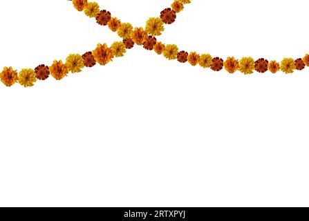 ghirlanda di fiori di Marigold isolata su sfondo bianco. Marigold garland per il design Day of the Dead o halloween Holiday. Foto Stock