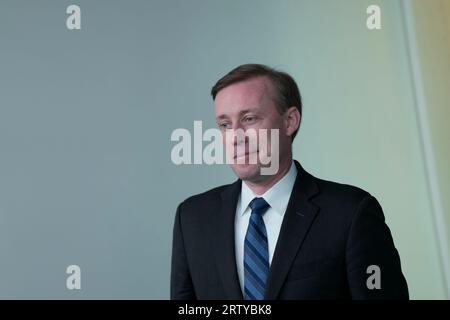 Washington, Stati Uniti. 15 settembre 2023. Il consigliere per la sicurezza nazionale degli Stati Uniti Jake Sullivan partecipa al briefing giornaliero alla Casa Bianca di Washington DC venerdì 15 settembre 2023. Foto di Chris Kleponis/UPI Credit: UPI/Alamy Live News Foto Stock