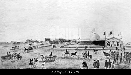 San Francisco, California: 1858 Una vista dell'incrocio tra Montgomery, Post e Market Street a San Francisco nel 1858. Foto Stock