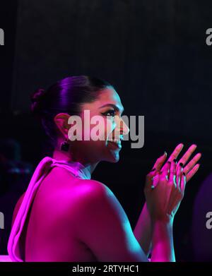 Mumbai, Maharashtra, India. 15 settembre 2023. L'attore di Bollywood Deepika Padukone partecipa a un evento per celebrare il successo del film "Jawan" a Mumbai, India, 15 settembre 2023. (Immagine di credito: © Niharika Kulkarni/ZUMA Press Wire) SOLO USO EDITORIALE! Non per USO commerciale! Crediti: ZUMA Press, Inc./Alamy Live News Foto Stock