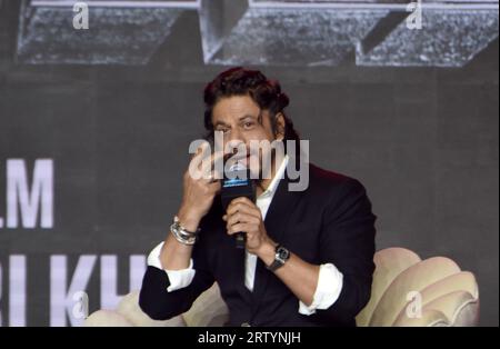 L'attore indiano Shah Rukh Khan, partecipa a una conferenza stampa dopo il successo del suo film "Jawan" a Mumbai, India. 15 settembre 2023. (Foto di Indranil Aditya/NurPhoto) credito: NurPhoto SRL/Alamy Live News Foto Stock