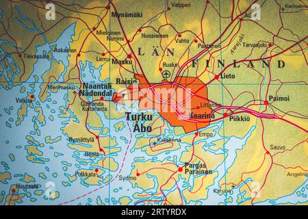 Mappa dell'atlante di Turku in Finlandia Foto Stock