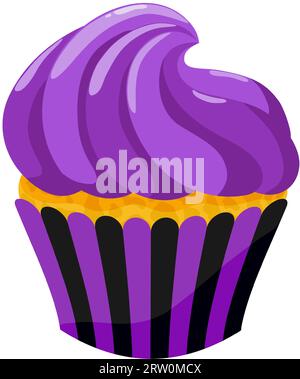 Cupcake viola ai mirtilli con panna. Dolci prodotti da forno natalizi. Illustrazione vettoriale. Illustrazione Vettoriale