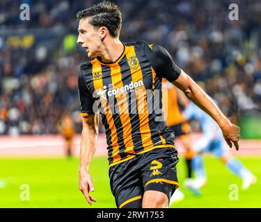 Hull, Regno Unito. 15 settembre 2023. EFL Championship Football League: Hull City AFC contro Coventry City FC. Alfie Jones di Hull City. Credit Paul Whitehurst/Alamy Live News Foto Stock