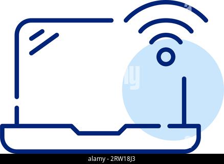 Laptop con simbolo wi-fi. Connessione Internet wireless per il lavoro. Icona Pixel Perfect Illustrazione Vettoriale