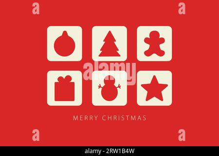 Biglietto d'auguri con scritta Merry Christmas e decorazioni natalizie Illustrazione Vettoriale