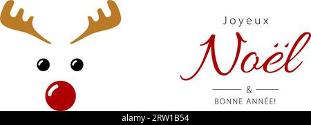 Buon Natale e felice anno nuovo lettering in francese (Joyeux Noël et Bonne Année) con renne. Banner natalizio Illustrazione Vettoriale