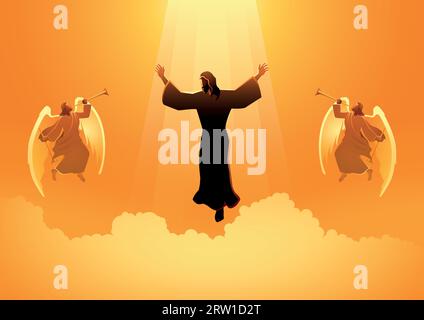 Serie di illustrazioni bibliche, il giorno dell'ascensione di Gesù Cristo, il tema del giorno del giudizio Illustrazione Vettoriale