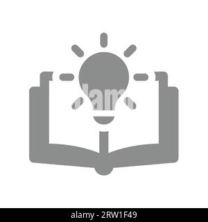 Aprire l'icona del libro e del vettore della lampadina. Simbolo dell'istruzione, dell'innovazione e dell'idea. Illustrazione Vettoriale