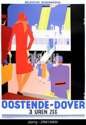 1928 Ostenda, Belgio, dover, Regno Unito, poster di viaggio Foto Stock