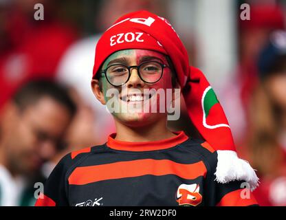 Tifoso del Portogallo nelle tribune davanti alla Coppa del mondo di rugby 2023, partita in piscina C allo Stade de Nice, Francia. Data immagine: Sabato 16 settembre 2023. Foto Stock