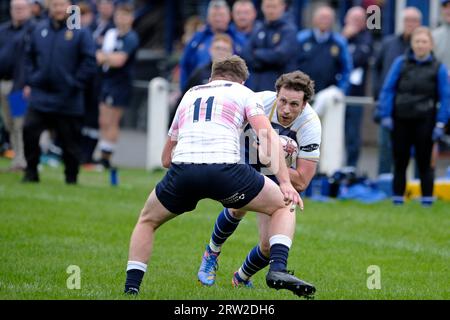 Selkirk, Regno Unito. 16 settembre 2023. SELKIRK, sabato 16 settembre 2023. Premiership/Border League Selkirk RFC vs JedForest RFC a Philiphaugh Border Derby Clash ( Credit: Rob Gray/Alamy Live News Foto Stock