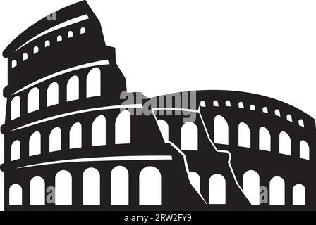 Semplice disegno nero piatto del COLOSSEO, ROMA Illustrazione Vettoriale
