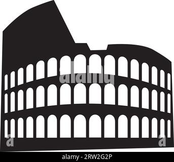 Semplice disegno nero piatto del COLOSSEO, ROMA Illustrazione Vettoriale