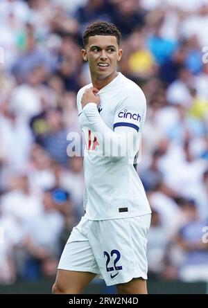 Brennan Johnson del Tottenham Hotspur durante la partita di Premier League al Tottenham Hotspur Stadium di Londra. Data immagine: Sabato 16 settembre 2023. Foto Stock