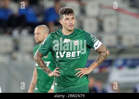 Erick Exposito Hernandez di Slask Wroclaw visto durante la partita di calcio polacca PKO Ekstraklasa League 2023/2024 tra Puszcza Niepolomoce e Slask Wroclaw allo Stadio Cracovia. Punteggio finale; pallone Puszcza Niepolomice 1:3 di Breslavia. Foto Stock