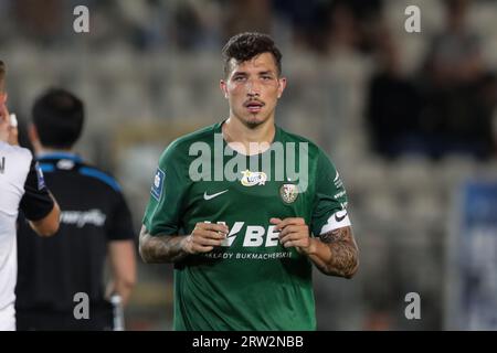 Erick Exposito Hernandez di Slask Wroclaw visto durante la partita di calcio polacca PKO Ekstraklasa League 2023/2024 tra Puszcza Niepolomoce e Slask Wroclaw allo Stadio Cracovia. Punteggio finale; pallone Puszcza Niepolomice 1:3 di Breslavia. Foto Stock