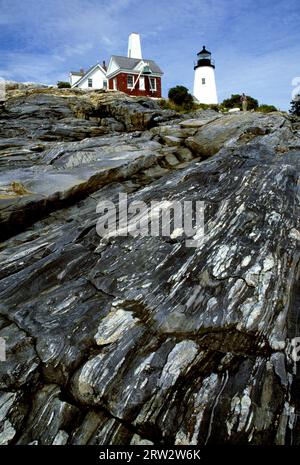 Faro di Pemaquid Point, Lighthouse Park, Lincoln County, Maine Foto Stock