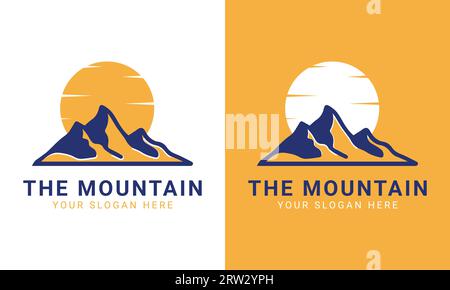 Mountain Outdoor Logo Design Adventure logotipo Mountain Sun Set Illustrazione Vettoriale