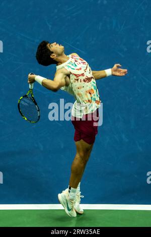 Carlos Alcaraz (ESP) partecipa alle semifinali del singolo maschile agli US Open di Tennis 2023 Foto Stock