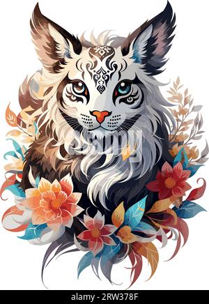 Disegno artistico vettoriale del tatuaggio degli animali Cat Illustrazione Vettoriale