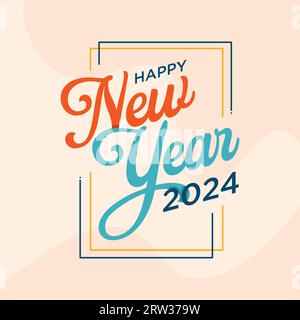 Felice anno nuovo 2024 emblema di modello creativo in stile retrò disegnato a mano. Illustrazione vettoriale Illustrazione Vettoriale