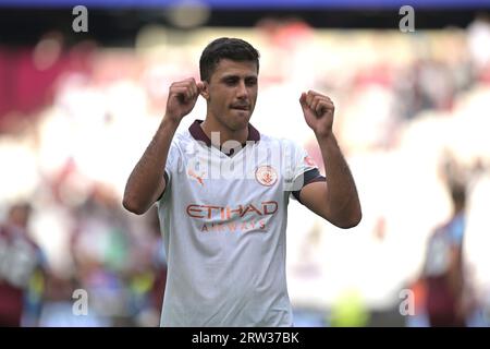 Londra, Regno Unito. 16 settembre 2023. Rodri di Manchester City durante la partita di West Ham vs Manchester City Premier League allo Stadio di Londra Stratford. Crediti: MARTIN DALTON/Alamy Live News Foto Stock