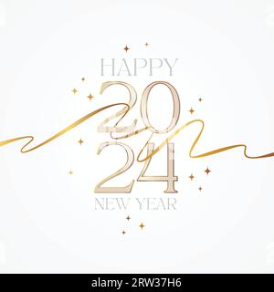 Felice anno nuovo 2024 emblema modello di eleganza dorata. Illustrazione vettoriale Illustrazione Vettoriale