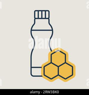 Bottiglia di yogurt bevibile con icona vettore di miele aromatico. Cartello prodotto lattiero-caseario. Simbolo grafico per la progettazione di siti Web e app per cucinare, logo, app, interfaccia utente Illustrazione Vettoriale