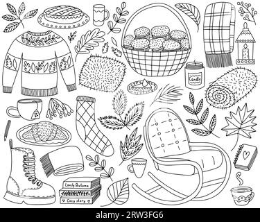 Set vettoriale di simboli autunnali disegnati a mano Illustrazione Vettoriale