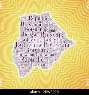 Forma del Botswana formata dal nome del paese in più lingue. Bordo del Botswana su elegante sfondo sfumato a righe. Poster vibrante. Illustrazione Vettoriale