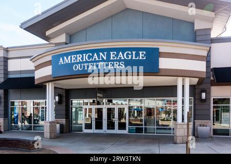 American Eagle Clothing, outlet di abbigliamento firmato nell'area commerciale Tanger di Columbus Foto Stock