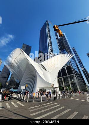 New York City, USA - 2 giugno 2023: Stazione della metropolitana World Trade Center Foto Stock