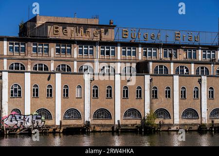 Ex birrificio Berliner Buergerbraeu, Spree a Friedrichshagen, Berlino, Germania Foto Stock