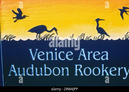 Insegna per il rookery, Venice area Audubon Rookery, Florida Foto Stock