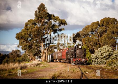 Un motore a vapore da Victorian Goldfields Railway a Maldon, Victoria, Australia su 11 Maggio 2014 Foto Stock