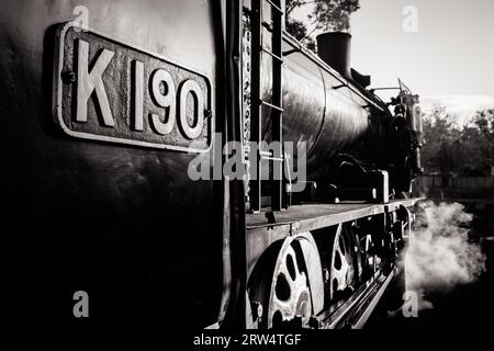 Un motore a vapore da Victorian Goldfields Railway a Maldon, Victoria, Australia su 11 Maggio 2014 Foto Stock