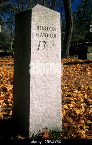 Battle Road marker, Minute Man National Historical Park, Massachusetts Foto Stock