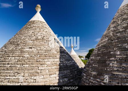 Tetto conico, tetto in pietra, trullo, trulli, tradizionali case rotonde, Martina Franca, Valle d'Itria, Trullo- Valle, Puglia, Italy Conical Foto Stock